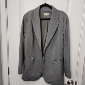 DG2 Ponte Knit Gray Blazer with Gold Zipper Details Size Large